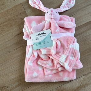 Pink Heart Plush Lovey Blanket with Bunny